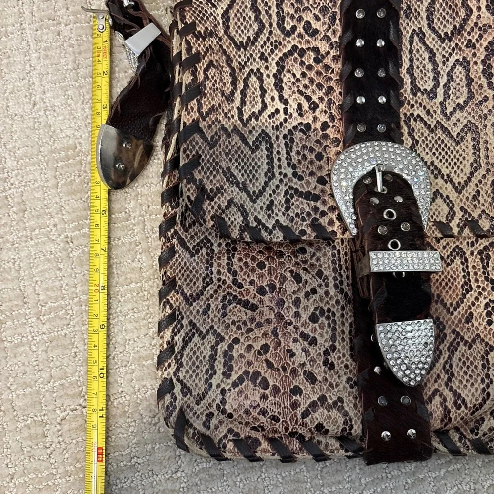 Charm‎ & Luck Genuine Leather Hobo Snakeskin Bag Rhinestone Cowgirl Festival
